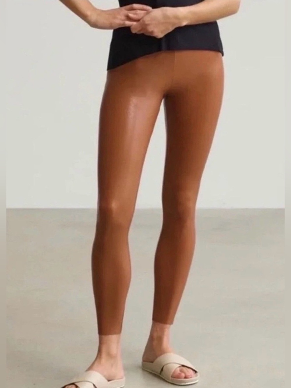 Commando Control Brown Faux Leather Leggings High Rise Control Top medium Cognac